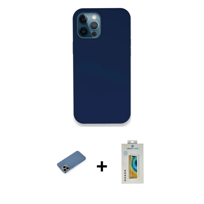 MARSİLYAN™- iPhone 12 Pro Kılıf Zirve Modern Özel Seri - Siyah Polymer Nano Ekran Koruyucu + Shine Kamera Lens Koruma Cam - GD