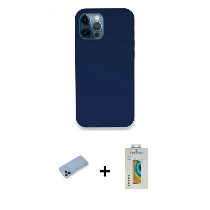 MARSİLYAN™- iPhone 12 Pro Kılıf Zirve Modern Özel Seri - Siyah Polymer Nano Ekran Koruyucu + Shine Kamera Lens Koruma Cam - MI