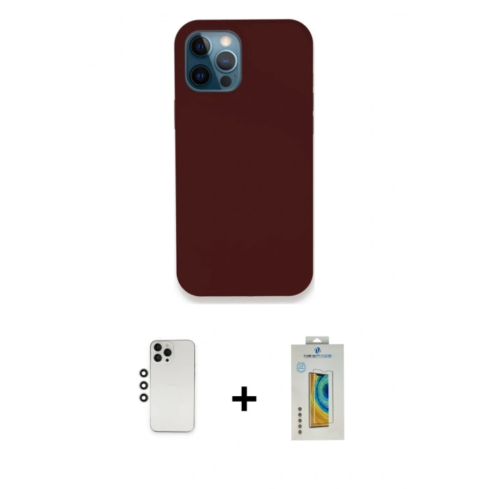 MARSİLYAN™- iPhone 12 Pro Kılıf Zirve Modern Özel Seri - Siyah Polymer Nano Ekran Koruyucu + Shine Kamera Lens - GS