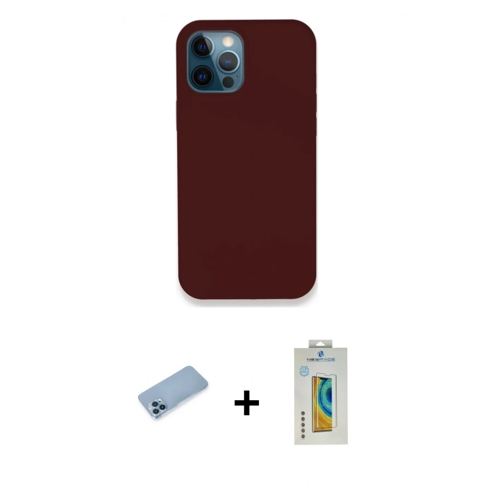 MARSİLYAN™- iPhone 12 Pro Kılıf Zirve Modern Özel Seri - Siyah Polymer Nano Ekran Koruyucu + Shine Kamera Lens Koruma Cam - MI