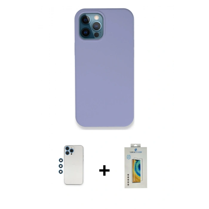 MARSİLYAN™- iPhone 12 Pro Kılıf Zirve Modern Özel Seri - Siyah Polymer Nano Ekran Koruyucu + Shine Kamera Lens - MI