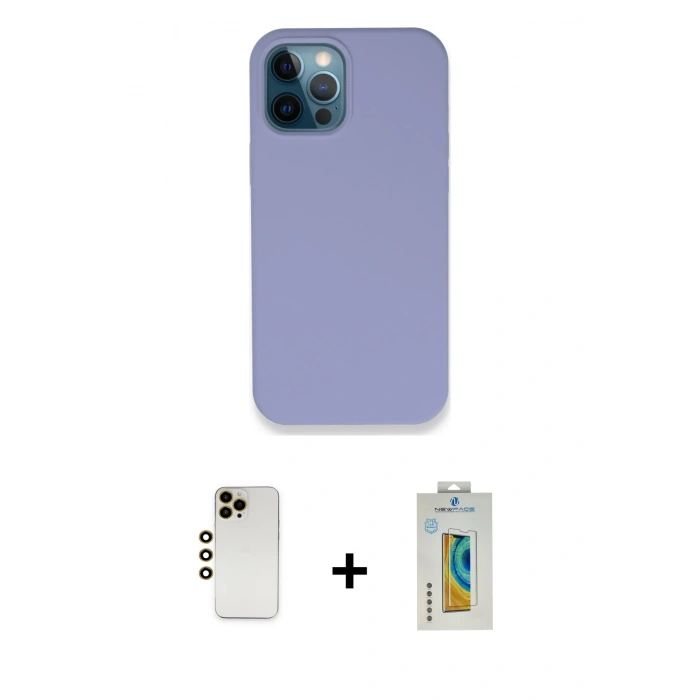 MARSİLYAN™- iPhone 12 Pro Kılıf Zirve Modern Özel Seri - Siyah Polymer Nano Ekran Koruyucu + Shine Kamera Lens - GD