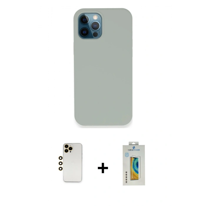 MARSİLYAN™- iPhone 12 Pro Kılıf Zirve Modern Özel Seri - Siyah Polymer Nano Ekran Koruyucu + Shine Kamera Lens - GD