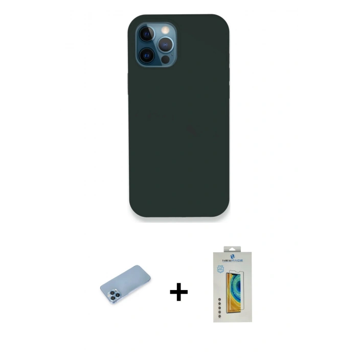 MARSİLYAN™- iPhone 12 Pro Kılıf Zirve Modern Özel Seri - Siyah Polymer Nano Ekran Koruyucu + Shine Kamera Lens Koruma Cam - MI