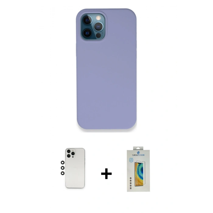 MARSİLYAN™- iPhone 12 Pro Kılıf Zirve Modern Özel Seri - Siyah Polymer Nano Ekran Koruyucu + Shine Kamera Lens - GS