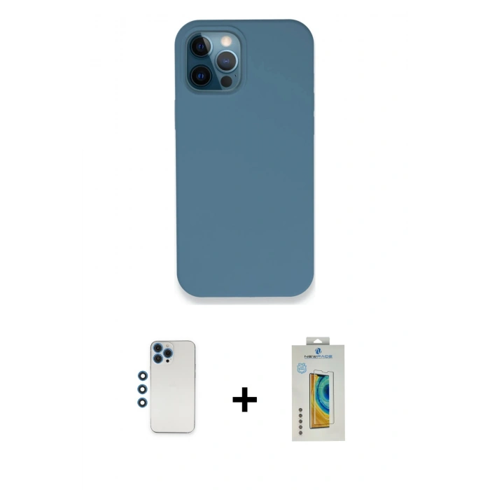 MARSİLYAN™- iPhone 12 Pro Kılıf Zirve Modern Özel Seri - Siyah Polymer Nano Ekran Koruyucu + Shine Kamera Lens - MI