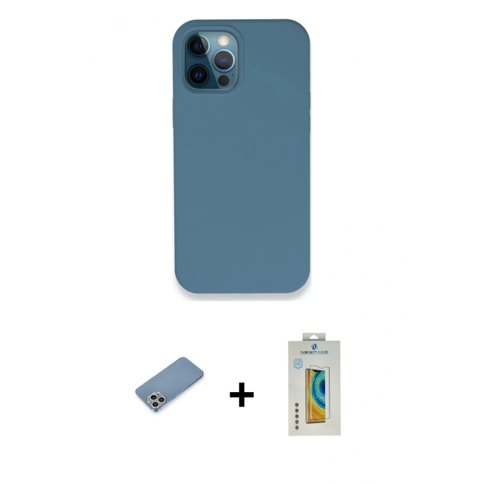 MARSİLYAN™- iPhone 12 Pro Kılıf Zirve Modern Özel Seri - Siyah Polymer Nano Ekran Koruyucu + Shine Kamera Lens Koruma Cam - GS