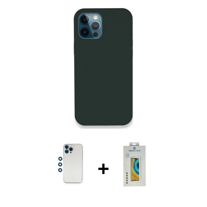 MARSİLYAN™- iPhone 12 Pro Kılıf Zirve Modern Özel Seri - Siyah Polymer Nano Ekran Koruyucu + Shine Kamera Lens - MI