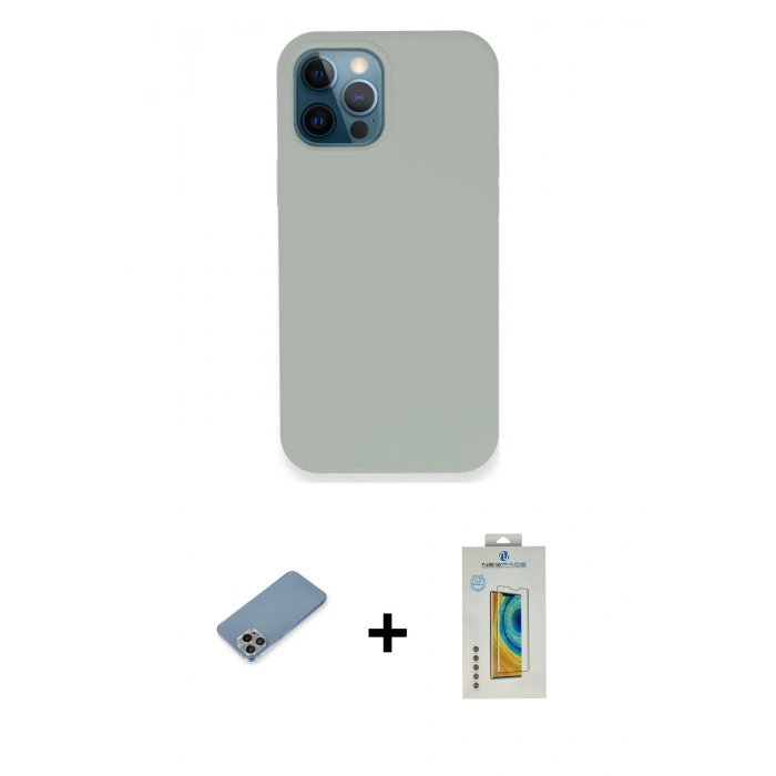 MARSİLYAN™- iPhone 12 Pro Kılıf Zirve Modern Özel Seri - Siyah Polymer Nano Ekran Koruyucu + Shine Kamera Lens Koruma Cam - GI