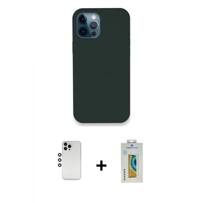 MARSİLYAN™- iPhone 12 Pro Kılıf Zirve Modern Özel Seri - Siyah Polymer Nano Ekran Koruyucu + Shine Kamera Lens - GS
