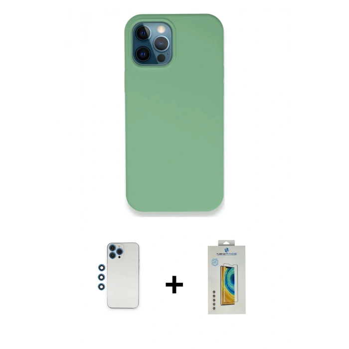 MARSİLYAN™- iPhone 12 Pro Kılıf Zirve Modern Özel Seri - Siyah Polymer Nano Ekran Koruyucu + Shine Kamera Lens - MI