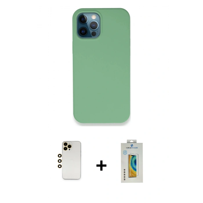 MARSİLYAN™- iPhone 12 Pro Kılıf Zirve Modern Özel Seri - Siyah Polymer Nano Ekran Koruyucu + Shine Kamera Lens - GD