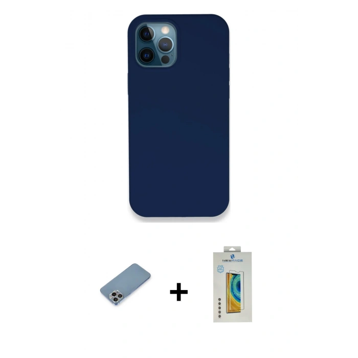 MARSİLYAN™- iPhone 12 Pro Kılıf Zirve Modern Özel Seri - Siyah Polymer Nano Ekran Koruyucu + Shine Kamera Lens Koruma Cam - GI