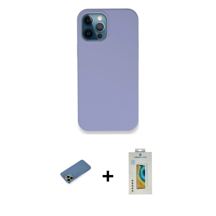 MARSİLYAN™- iPhone 12 Pro Kılıf Zirve Modern Özel Seri - Siyah Polymer Nano Ekran Koruyucu + Shine Kamera Lens Koruma Cam - GD