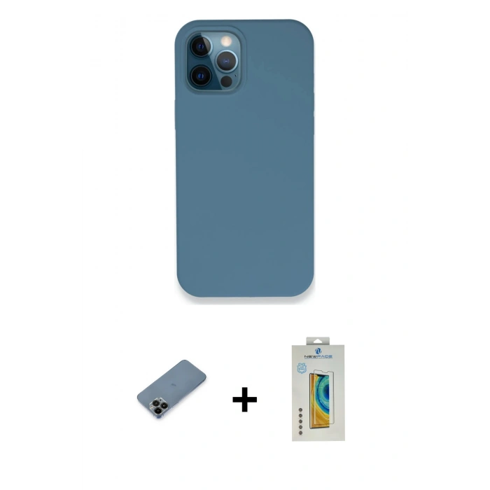 MARSİLYAN™- iPhone 12 Pro Kılıf Zirve Modern Özel Seri - Siyah Polymer Nano Ekran Koruyucu + Shine Kamera Lens Koruma Cam - SH