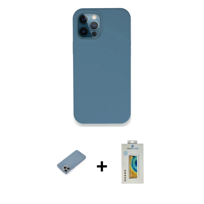 MARSİLYAN™- iPhone 12 Pro Kılıf Zirve Modern Özel Seri - Siyah Polymer Nano Ekran Koruyucu + Shine Kamera Lens Koruma Cam - GI