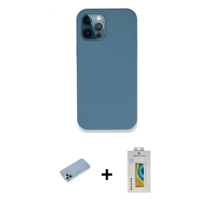MARSİLYAN™- iPhone 12 Pro Kılıf Zirve Modern Özel Seri - Siyah Polymer Nano Ekran Koruyucu + Shine Kamera Lens Koruma Cam - MI