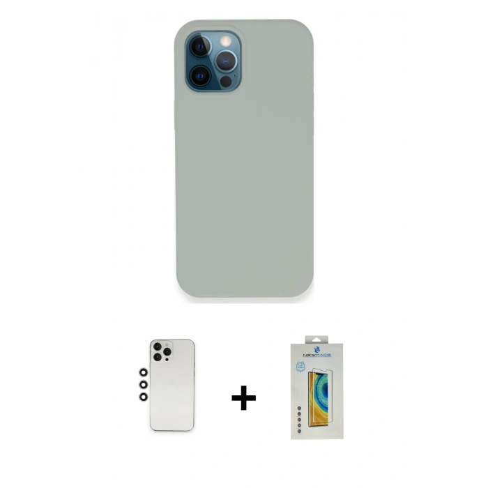 MARSİLYAN™- iPhone 12 Pro Kılıf Zirve Modern Özel Seri - Siyah Polymer Nano Ekran Koruyucu + Shine Kamera Lens - GS