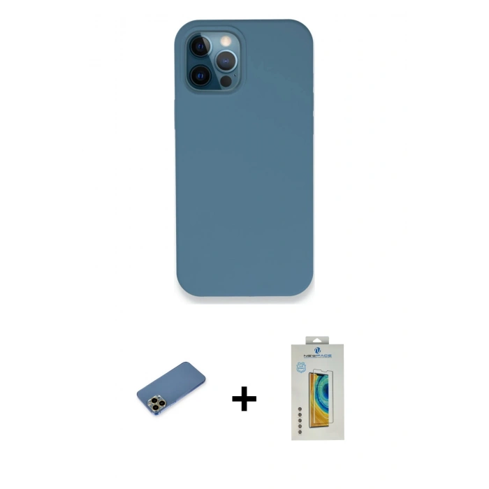 MARSİLYAN™- iPhone 12 Pro Kılıf Zirve Modern Özel Seri - Siyah Polymer Nano Ekran Koruyucu + Shine Kamera Lens Koruma Cam - GD