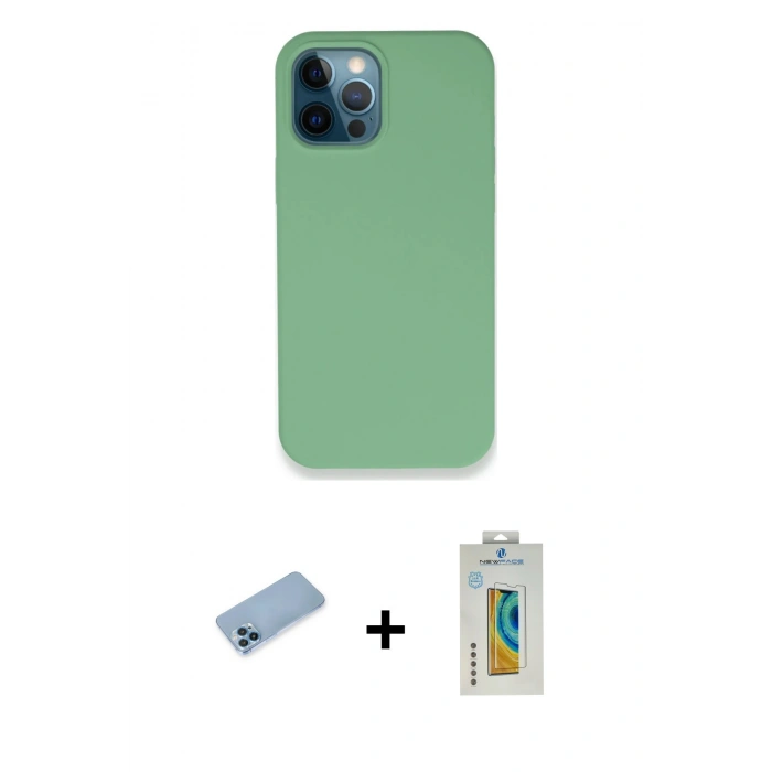 MARSİLYAN™- iPhone 12 Pro Kılıf Zirve Modern Özel Seri - Siyah Polymer Nano Ekran Koruyucu + Shine Kamera Lens Koruma Cam - MI
