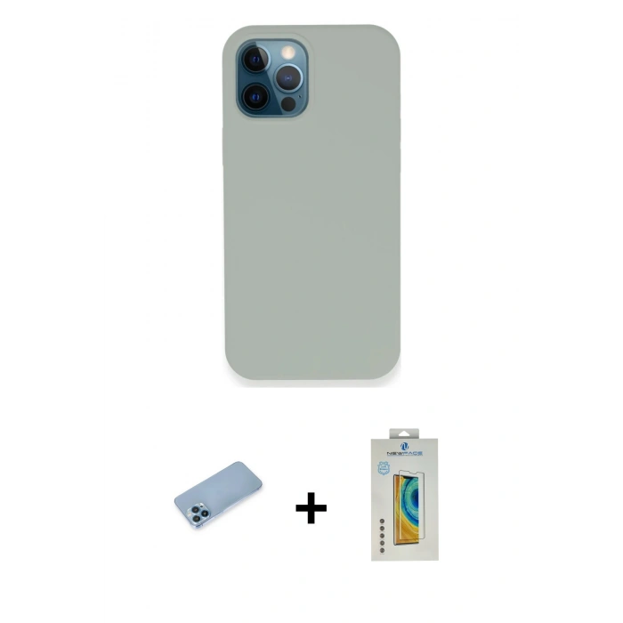 MARSİLYAN™- iPhone 12 Pro Kılıf Zirve Modern Özel Seri - Siyah Polymer Nano Ekran Koruyucu + Shine Kamera Lens Koruma Cam - MI