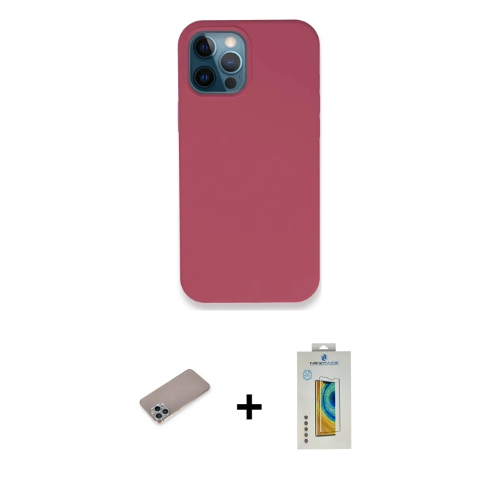MARSİLYAN™- iPhone 12 Pro Kılıf Zirve Modern Özel Seri - Siyah Polymer Nano Ekran Koruyucu + Sierra Blue Shine Kamera Lens Koruma Cam
