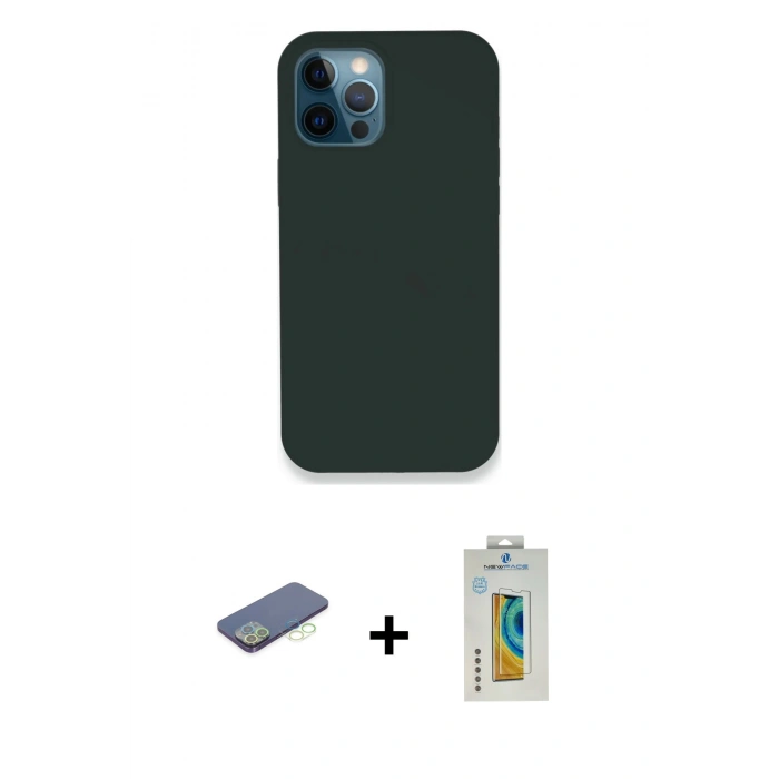 MARSİLYAN™- iPhone 12 Pro Kılıf Zirve Modern Özel Seri - Siyah Polymer Nano Ekran Koruyucu + Renkli Kamera Lens Koruma Cam - YL