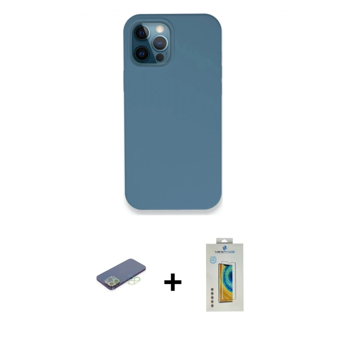 MARSİLYAN™- iPhone 12 Pro Kılıf Zirve Modern Özel Seri - Siyah Polymer Nano Ekran Koruyucu + Renkli Kamera Lens Koruma Cam - YL