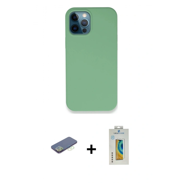 MARSİLYAN™- iPhone 12 Pro Kılıf Zirve Modern Özel Seri - Siyah Polymer Nano Ekran Koruyucu + Renkli Kamera Lens Koruma Cam - YL