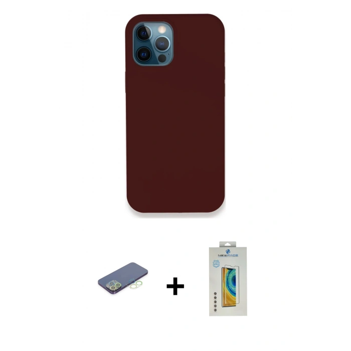 MARSİLYAN™- iPhone 12 Pro Kılıf Zirve Modern Özel Seri - Siyah Polymer Nano Ekran Koruyucu + Renkli Kamera Lens Koruma Cam - YL