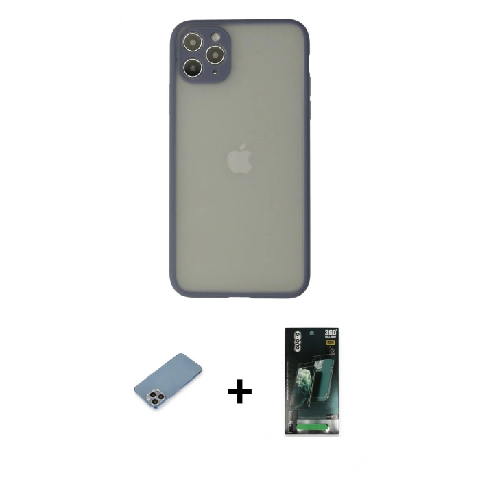 MARSİLYAN™- iPhone 12 Pro Max Kılıf Ahenk Çizgi Serisi - Şeffaf 360 Full Body Arka Koruyucu + Gökkuşağı Shine Kamera Lens Koruma Cam