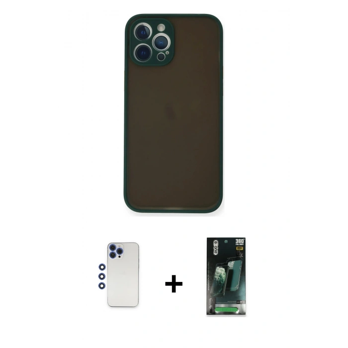 MARSİLYAN™- iPhone 12 Pro Max Kılıf Ahenk Çizgi Serisi - Şeffaf 360 Full Body Arka Koruyucu + Shine Kamera Lens - LT