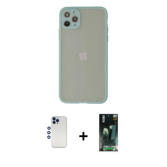 MARSİLYAN™- iPhone 12 Pro Max Kılıf Ahenk Çizgi Serisi - Şeffaf 360 Full Body Arka Koruyucu + Shine Kamera Lens - LT