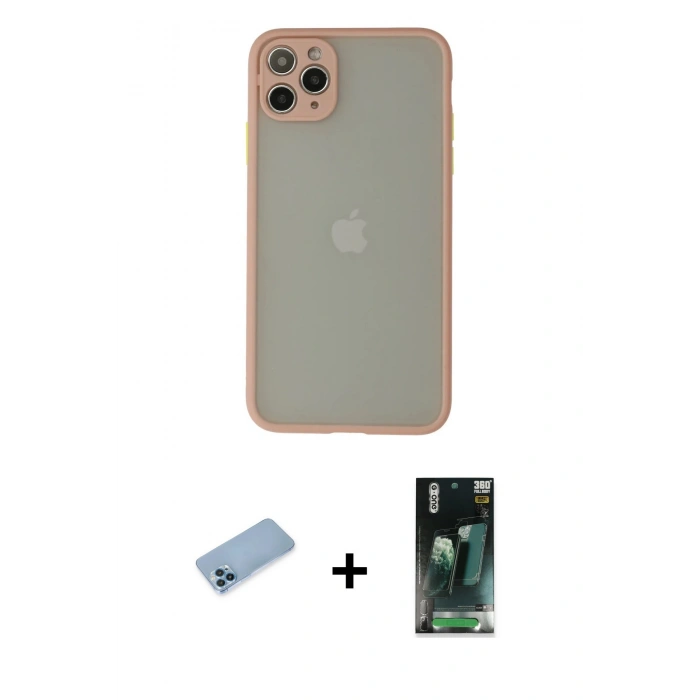 MARSİLYAN™- iPhone 12 Pro Max Kılıf Ahenk Çizgi Serisi - Şeffaf 360 Full Body Arka Koruyucu + Shine Kamera Lens Koruma Cam - MI
