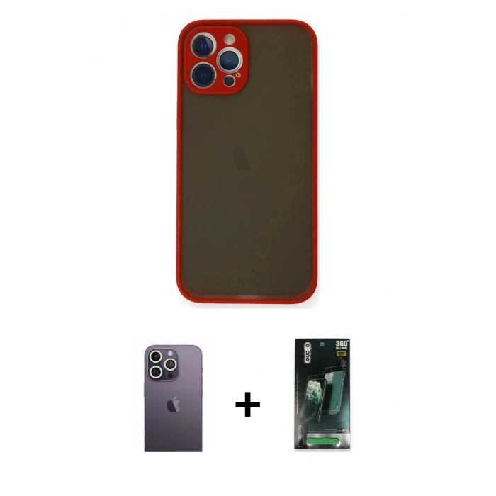 MARSİLYAN™- iPhone 12 Pro Max Kılıf Ahenk Çizgi Serisi - Şeffaf 360 Full Body Arka Koruyucu + Neon Fosforlu Kamera Lens - BZ