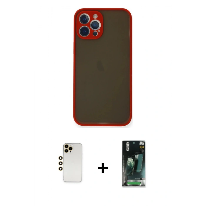 MARSİLYAN™- iPhone 12 Pro Max Kılıf Ahenk Çizgi Serisi - Şeffaf 360 Full Body Arka Koruyucu + Shine Kamera Lens - GD