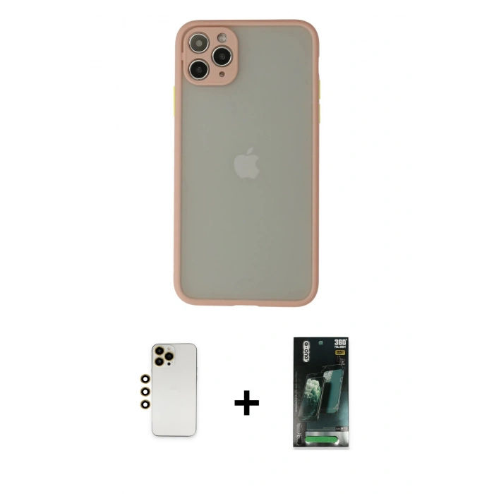MARSİLYAN™- iPhone 12 Pro Max Kılıf Ahenk Çizgi Serisi - Şeffaf 360 Full Body Arka Koruyucu + Shine Kamera Lens - GD