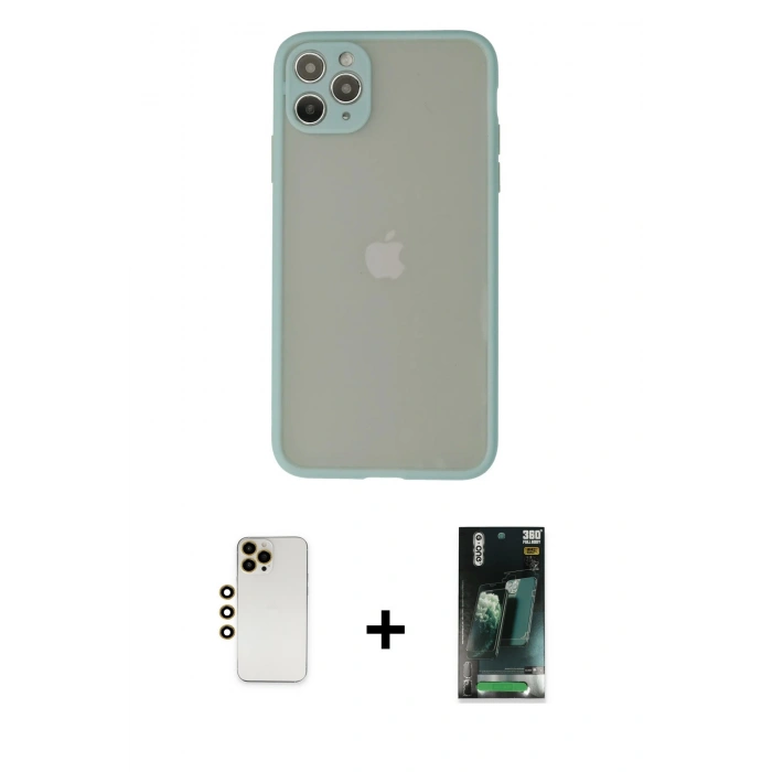 MARSİLYAN™- iPhone 12 Pro Max Kılıf Ahenk Çizgi Serisi - Şeffaf 360 Full Body Arka Koruyucu + Shine Kamera Lens - GD