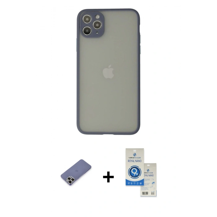 MARSİLYAN™- iPhone 12 Pro Max Kılıf Ahenk Çizgi Serisi - Şeffaf Royal Nano Ekran Koruyucu + Metal Kamera Lens Koruma Cam - GD