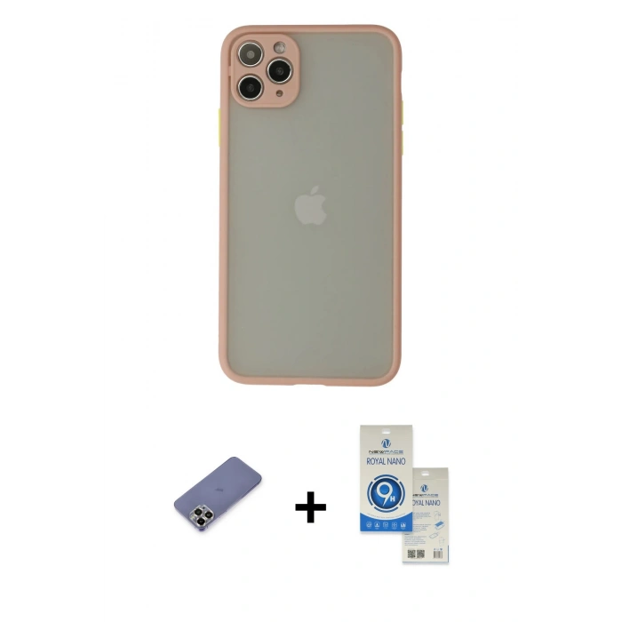 MARSİLYAN™- iPhone 12 Pro Max Kılıf Ahenk Çizgi Serisi - Şeffaf Royal Nano Ekran Koruyucu + Metal Kamera Lens Koruma Cam - GD