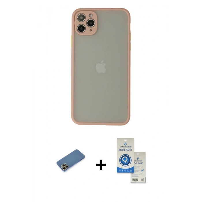 MARSİLYAN™- iPhone 12 Pro Max Kılıf Ahenk Çizgi Serisi - Şeffaf Royal Nano Ekran Koruyucu + Shine Kamera Lens Koruma Cam - GD