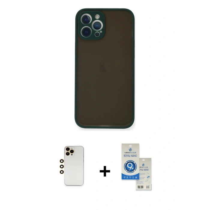 MARSİLYAN™- iPhone 12 Pro Max Kılıf Ahenk Çizgi Serisi - Şeffaf Royal Nano Ekran Koruyucu + Shine Kamera Lens - GD