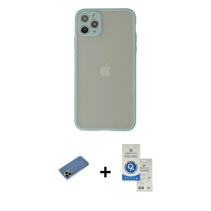 MARSİLYAN™- iPhone 12 Pro Max Kılıf Ahenk Çizgi Serisi - Şeffaf Royal Nano Ekran Koruyucu + Shine Kamera Lens Koruma Cam - GD