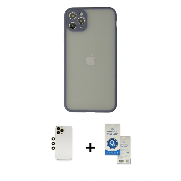 MARSİLYAN™- iPhone 12 Pro Max Kılıf Ahenk Çizgi Serisi - Şeffaf Royal Nano Ekran Koruyucu + Shine Kamera Lens - GD