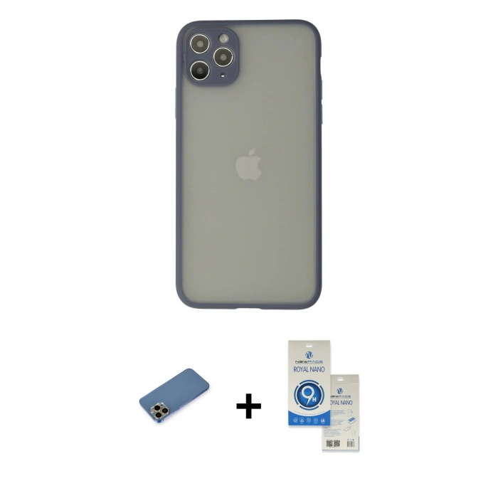 MARSİLYAN™- iPhone 12 Pro Max Kılıf Ahenk Çizgi Serisi - Şeffaf Royal Nano Ekran Koruyucu + Shine Kamera Lens Koruma Cam - GD