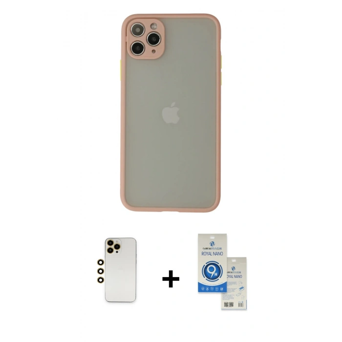 MARSİLYAN™- iPhone 12 Pro Max Kılıf Ahenk Çizgi Serisi - Şeffaf Royal Nano Ekran Koruyucu + Shine Kamera Lens - GD