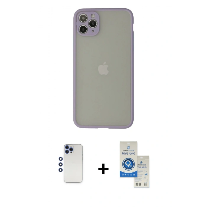 MARSİLYAN™- iPhone 12 Pro Max Kılıf Ahenk Çizgi Serisi - Şeffaf Royal Nano Ekran Koruyucu + Shine Kamera Lens - LT