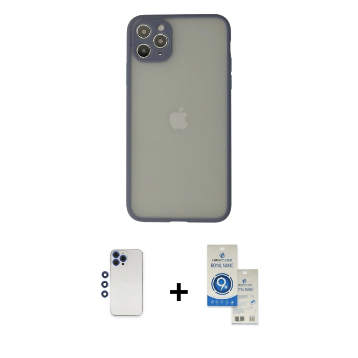 MARSİLYAN™- iPhone 12 Pro Max Kılıf Ahenk Çizgi Serisi - Şeffaf Royal Nano Ekran Koruyucu + Shine Kamera Lens - LT