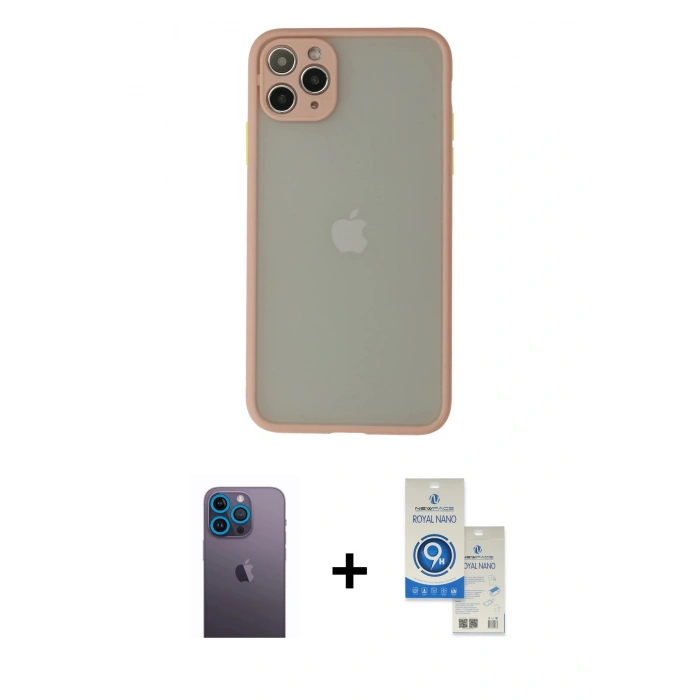 MARSİLYAN™- iPhone 12 Pro Max Kılıf Ahenk Çizgi Serisi - Şeffaf Royal Nano Ekran Koruyucu + Neon Fosforlu Kamera Lens - MI