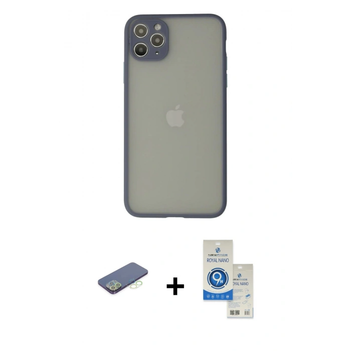 MARSİLYAN™- iPhone 12 Pro Max Kılıf Ahenk Çizgi Serisi - Şeffaf Royal Nano Ekran Koruyucu + Renkli Kamera Lens Koruma Cam - YL